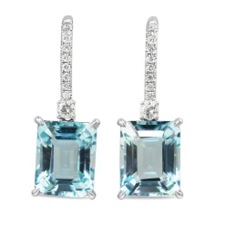 14ct White Gold Topaz and Diamond Drop Earrings