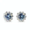 18ct White Gold Topaz and Diamond Halo Stud Earrings