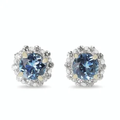 18ct White Gold Topaz and Diamond Halo Stud Earrings