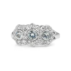 9ct White Gold Topaz and Diamond Floral Halo Ring