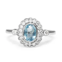 9ct White Gold Topaz and Diamond Daisy Style Ring
