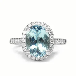 18ct White Gold Topaz and Diamond Halo Ring