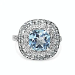 9ct White Gold Topaz and Diamond Halo Ring