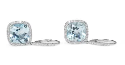 14ct White Gold Topaz and Diamond Halo Drop Earrings