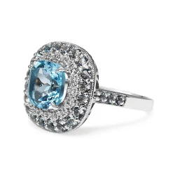 9ct White Gold Topaz and Diamond Halo Ring