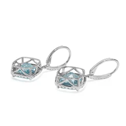 14ct White Gold Topaz and Diamond Halo Drop Earrings