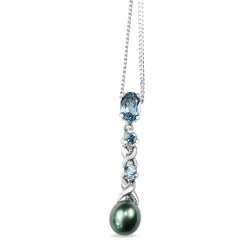 10ct White Gold Topaz and Fresh Water Pearl Necklace