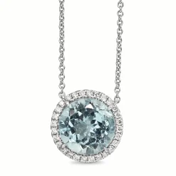 14ct White Gold Topaz Diamond Halo Necklace