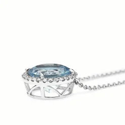 14ct White Gold Topaz Diamond Halo Necklace