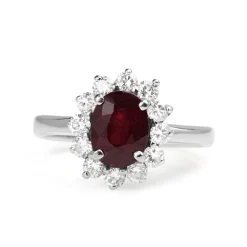 14ct White Gold Treated Ruby and Diamond Halo Ring