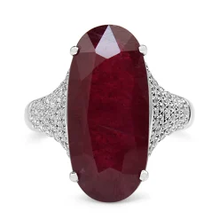 18ct White Gold Treated Ruby and Pavé Diamond Ring