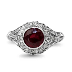 18ct White Gold Treated Ruby and Diamond Daisy Flower Style Ring