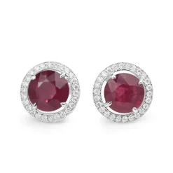 18ct White Gold Treated Ruby and Diamond Halo Earrings