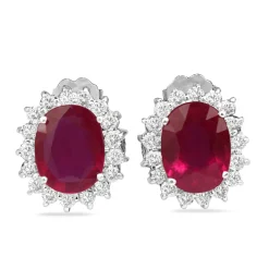 14ct White Gold Treated Ruby and Diamond Halo Earrings