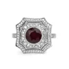 18ct White Gold Treated Ruby and Diamond Cluster Ring