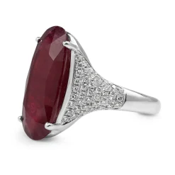 18ct White Gold Treated Ruby and Pavé Diamond Ring