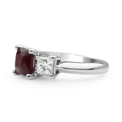 18ct White Gold Treated Ruby and Diamond 3 Stone Ring