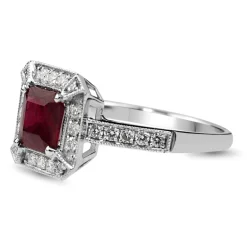 18ct White Gold Treated Ruby and Diamond Halo Ring