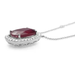18ct White Gold Treated Ruby and Diamond Halo Necklace
