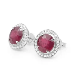 18ct White Gold Treated Ruby and Diamond Halo Earrings