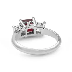 18ct White Gold Treated Ruby and Diamond 3 Stone Ring