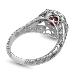 18ct White Gold Treated Ruby and Diamond Daisy Flower Style Ring