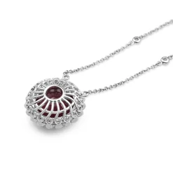 18ct White Gold Treated Ruby and Diamond Floral Necklace