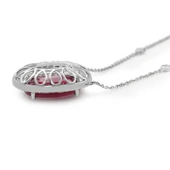 18ct White Gold Treated Ruby and Diamond Halo Necklace