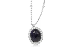 18ct White Gold Treated Sapphire and Diamond Daisy Necklace