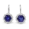 18ct White Gold Treated Sapphire and Diamond Halo Drop Earrings
