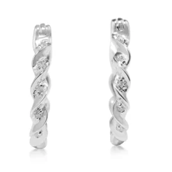 9ct White Gold Twist Diamond Hoop Earrings