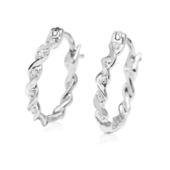 9ct White Gold Twist Diamond Hoop Earrings