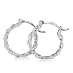 9ct White Gold Twist Diamond Hoop Earrings