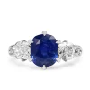 18ct White Gold Victorian Style Sapphire and Cushion Diamond 3 Stone Ring