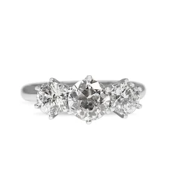 18ct White Gold Victorian Style 3 Stone Diamond Ring