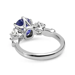 18ct White Gold Victorian Style Sapphire and Cushion Diamond 3 Stone Ring