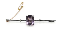 9ct White Gold Vintage Amethyst and Marcasite Brooch