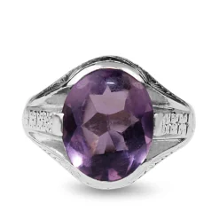 14ct White Gold Vintage Amethyst Engraved ring