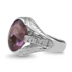 14ct White Gold Vintage Amethyst Engraved ring