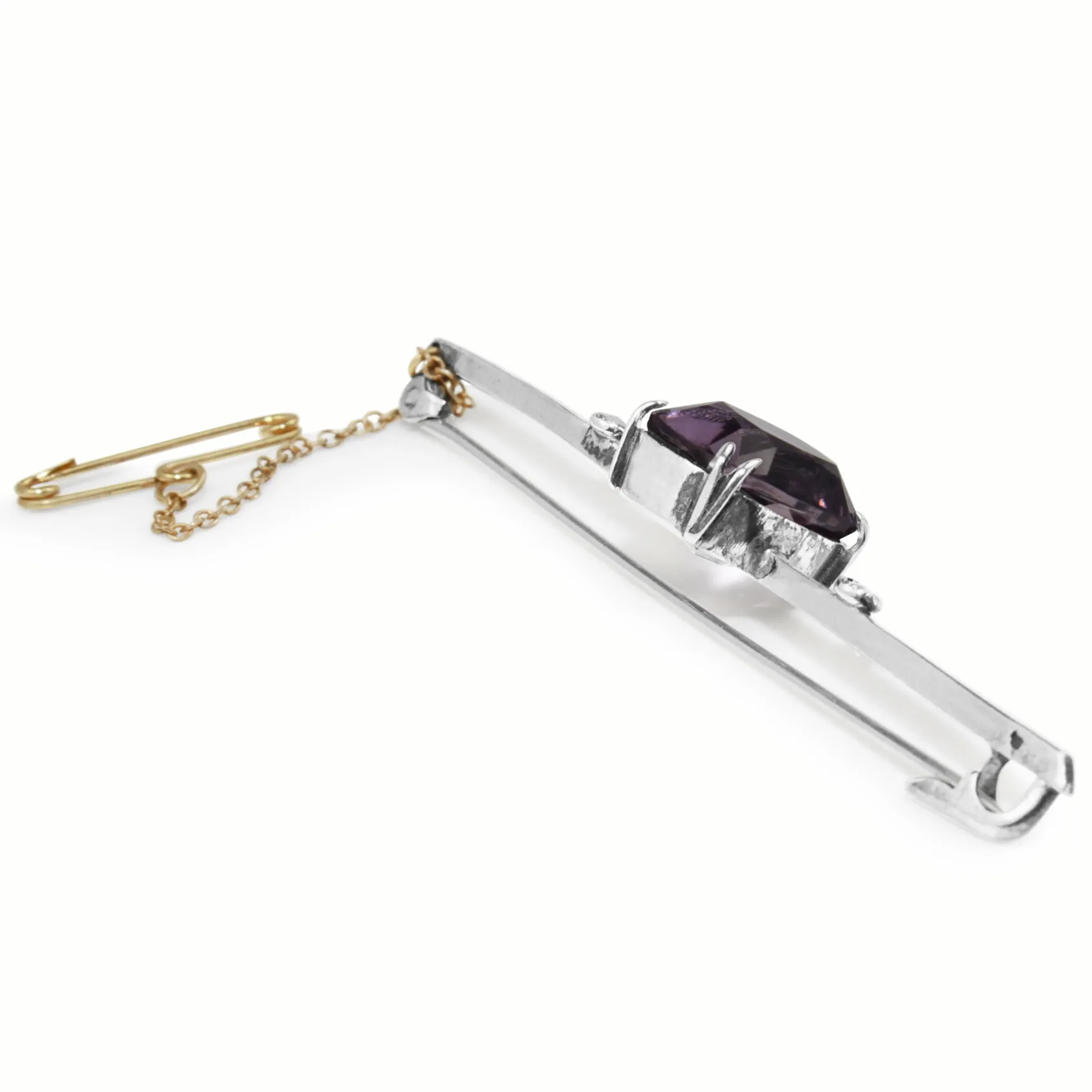 9ct White Gold Vintage Amethyst and Marcasite Brooch