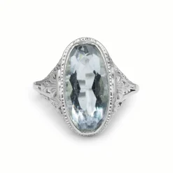 14ct White Gold Vintage Aquamarine Filigree Ring