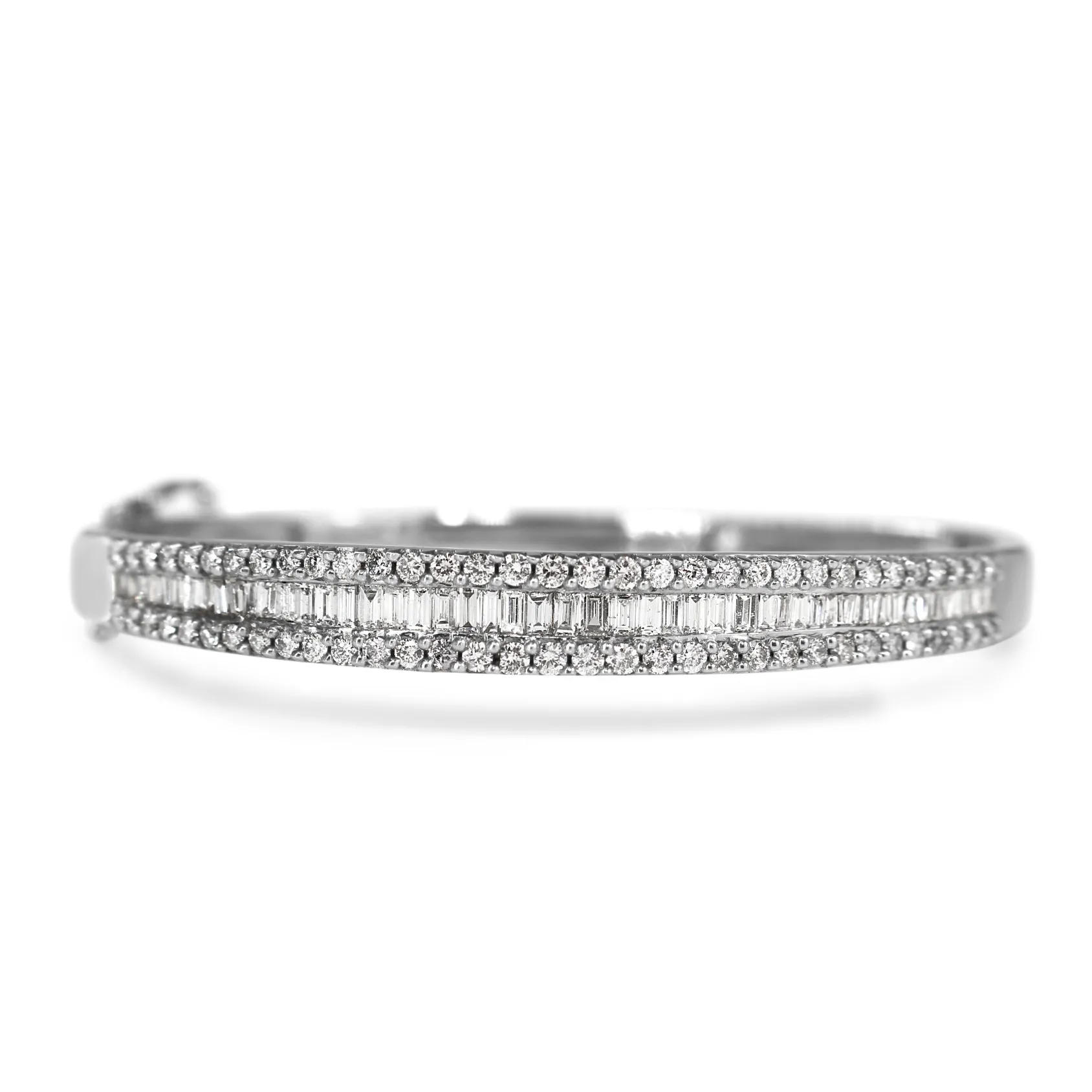 14ct White Gold Vintage Baguette and Brilliant Cut Diamond Hinged Bangle