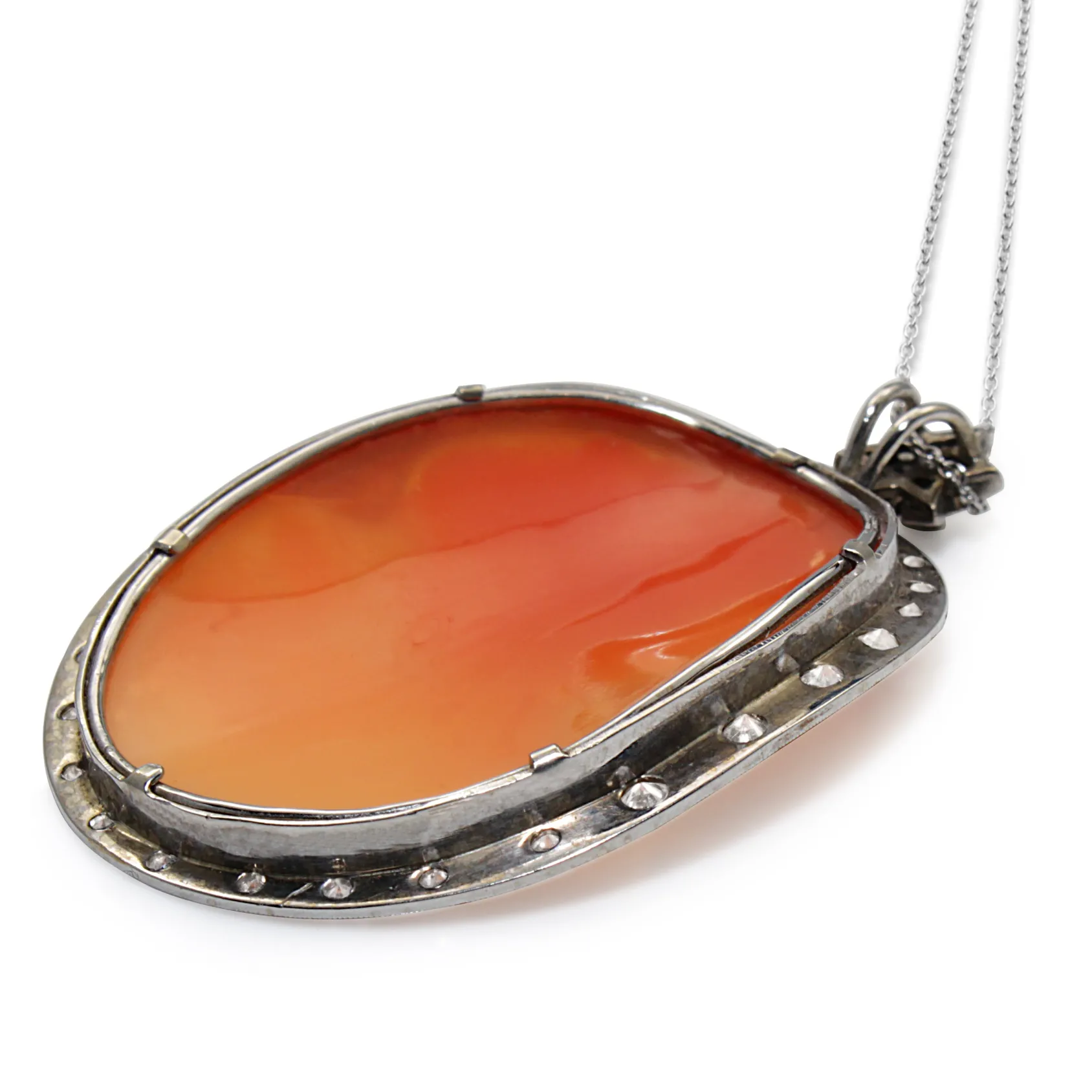 14ct White Gold Vintage Cameo and Diamond Necklace