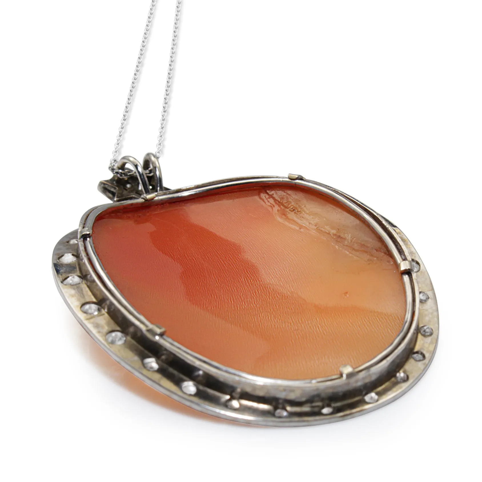 14ct White Gold Vintage Cameo and Diamond Necklace