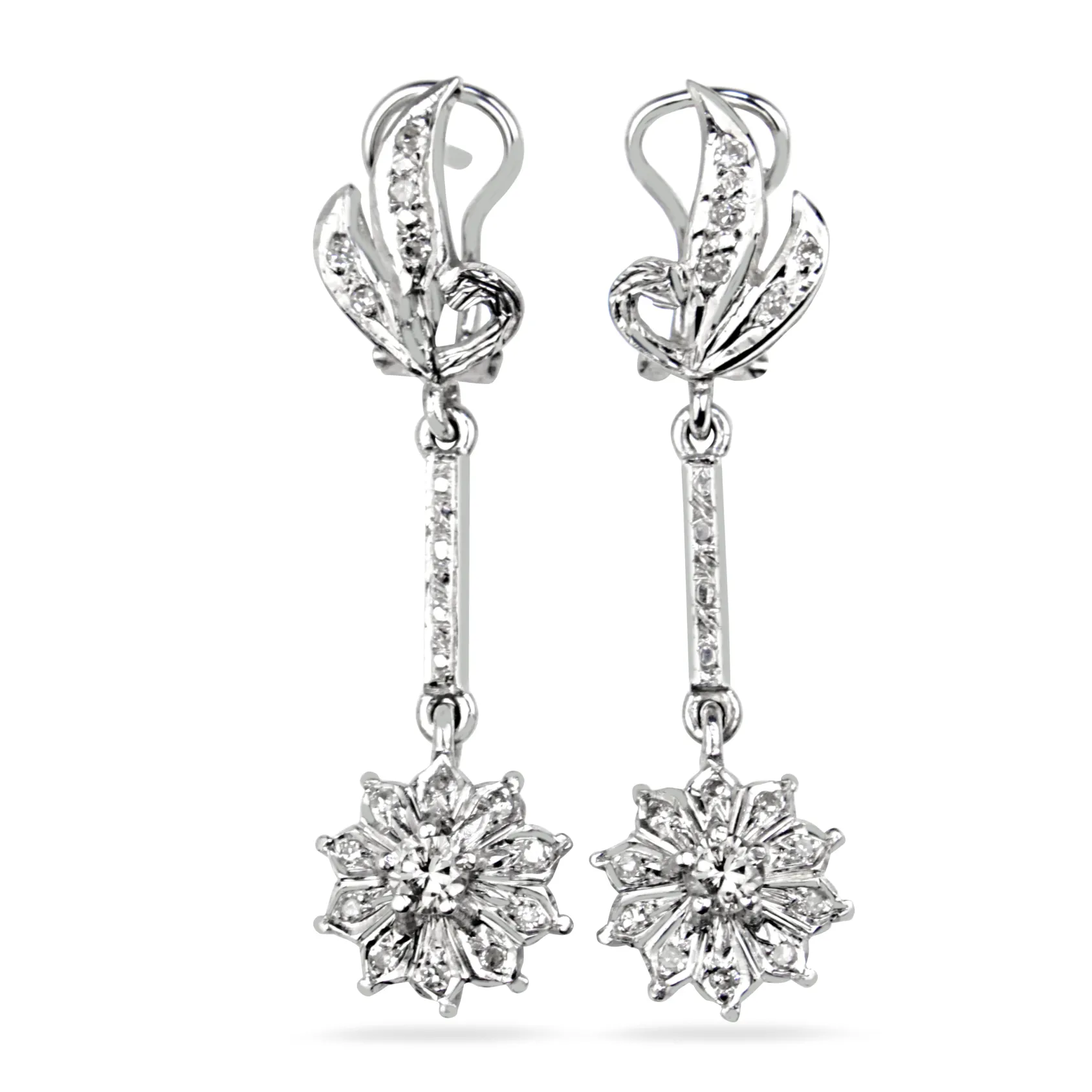 18ct White Gold Vintage Diamond Drop Earrings