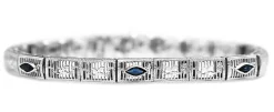 10ct White Gold Vintage Filigree Synthetic Sapphire Bracelet