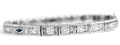 10ct White Gold Vintage Filigree Synthetic Sapphire Bracelet