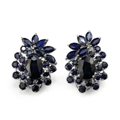 18ct White Gold Vintage Sapphire Cluster Earrings
