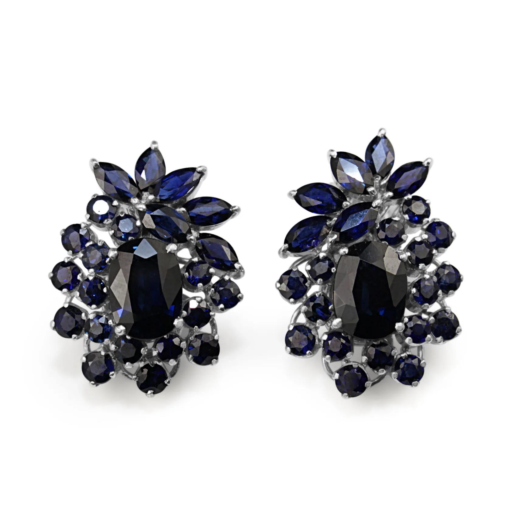18ct White Gold Vintage Sapphire Cluster Earrings