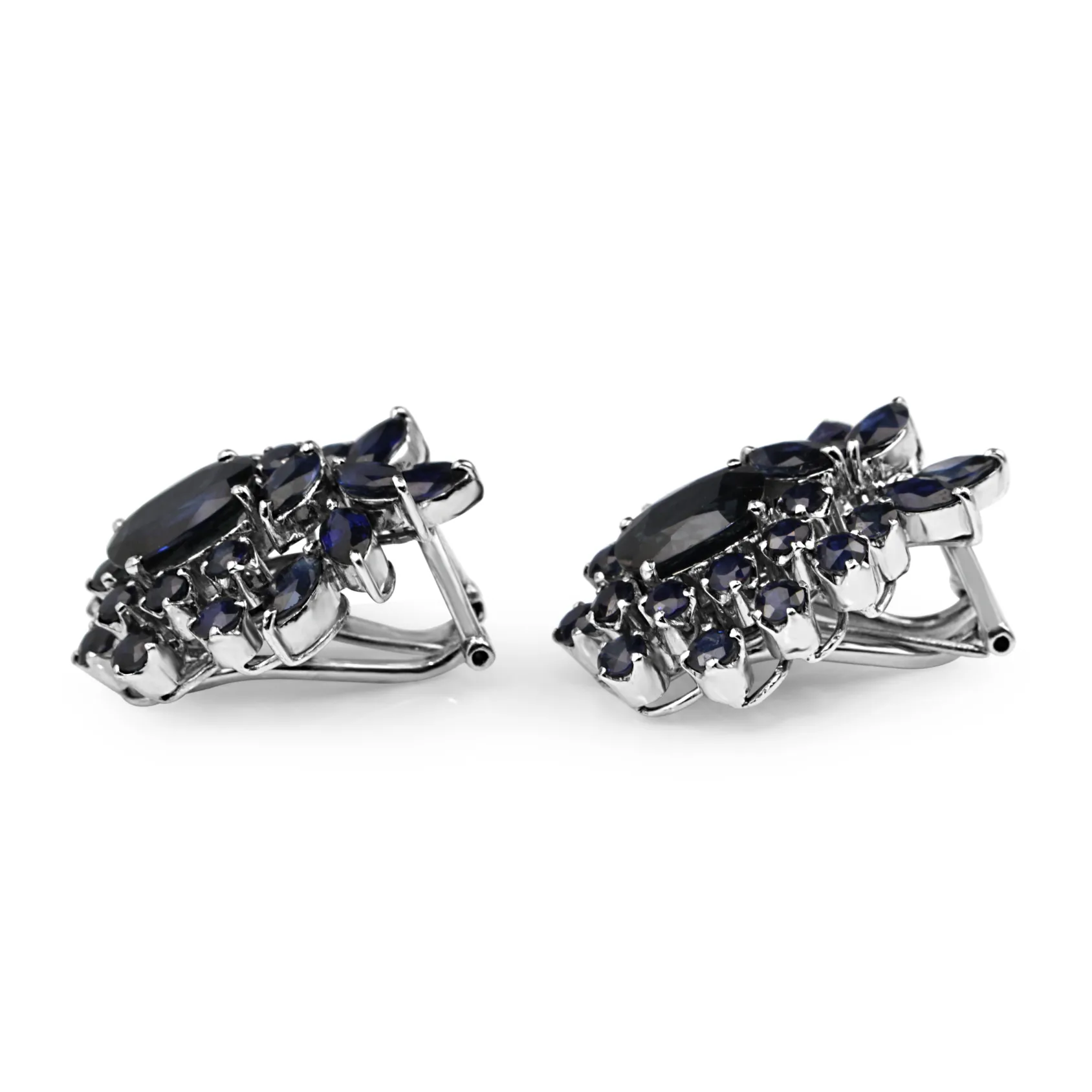 18ct White Gold Vintage Sapphire Cluster Earrings